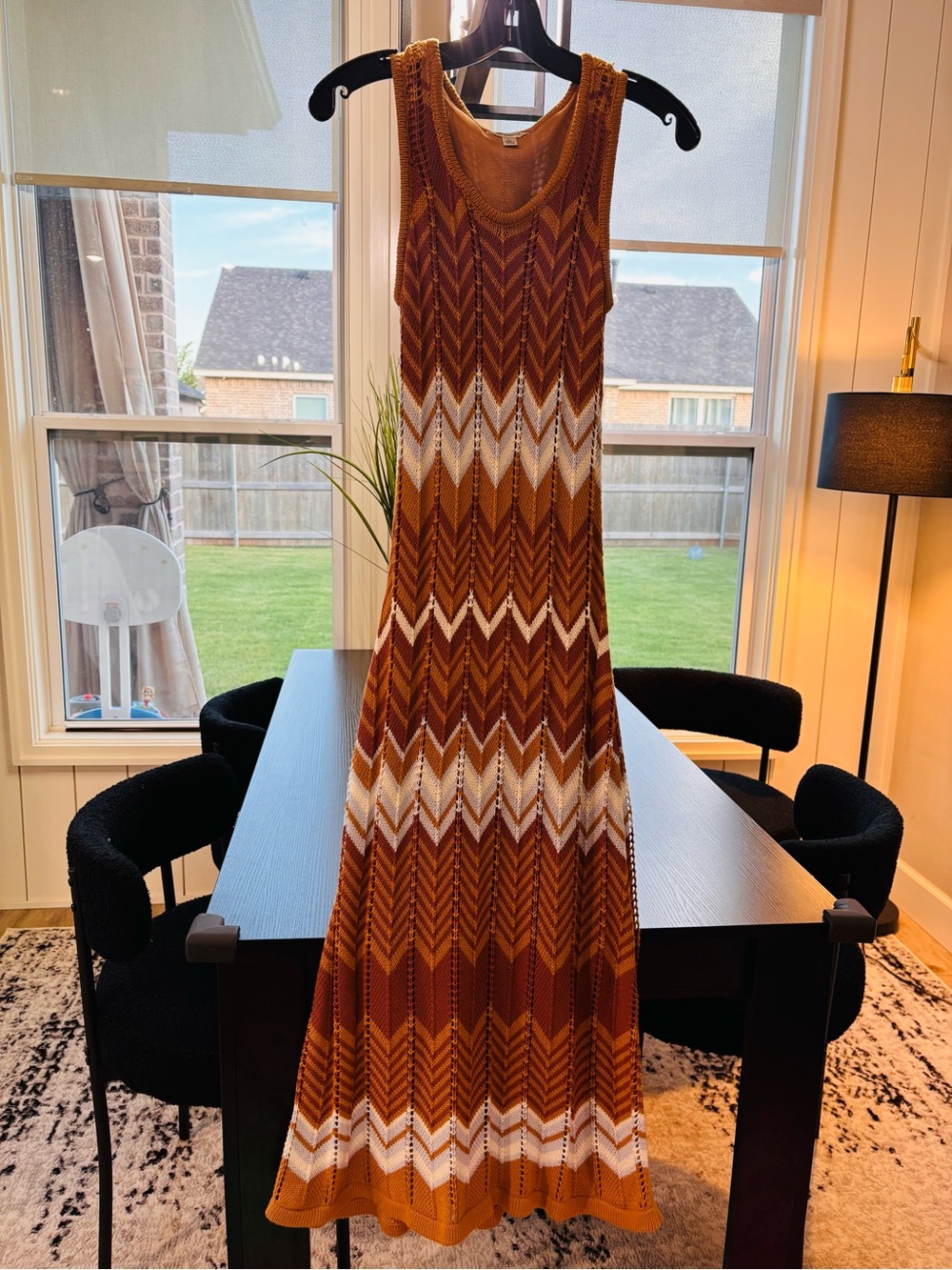 Versona Striped Knit Maxi Dress in Rust and Mustard